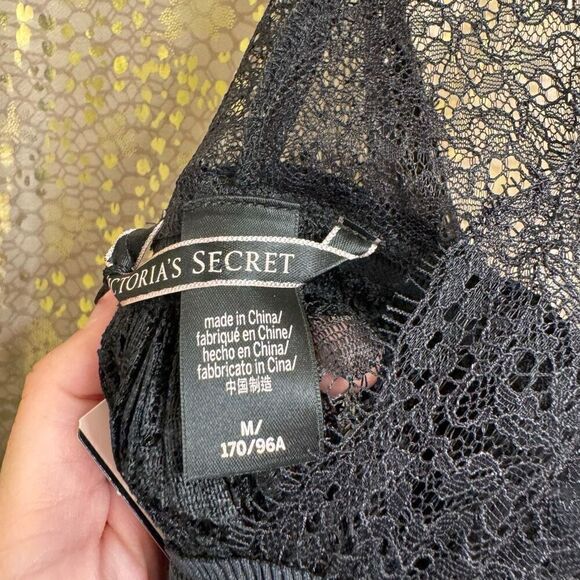 Victorias Secret Black Lace Goth Witchy Pleated Babydoll Nightie Med NWT - Picture 6 of 7